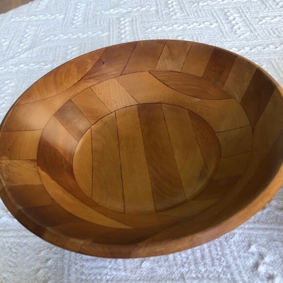 Vintage Segmented Wood Salad Bowls Set of 2 (10") Mid‑Century Modern Serving - Picture 3 of 11
